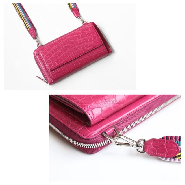 クロコダイル 2way ウォレットバッグ お財布ポシェット ショルダーベルト付き 長財布 ショルダーバッグ