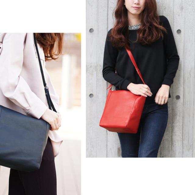 Jamale 撥水 本革 ショルダーバッグ ネイビー