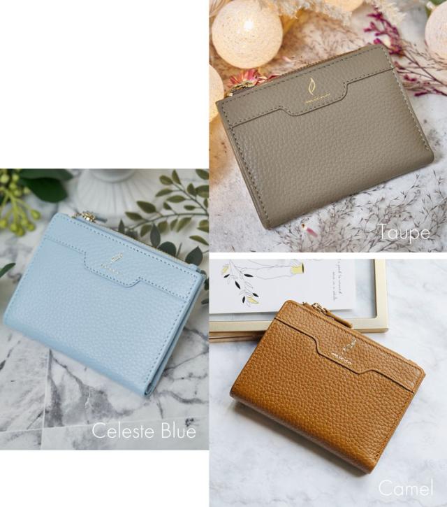 本革 薄い コンパクト財布 セレストブルー トープ