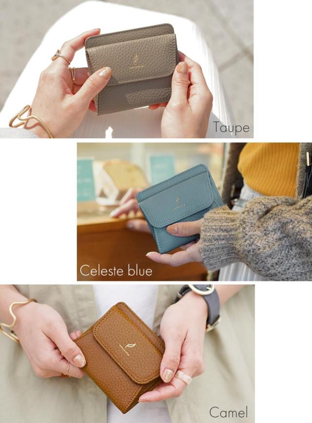 トープ ブルー 牛革 小さい ミニ財布