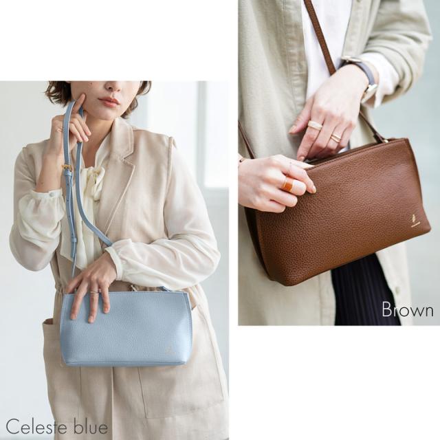 本革 ショルダーバッグ ブラウン セレストブルー