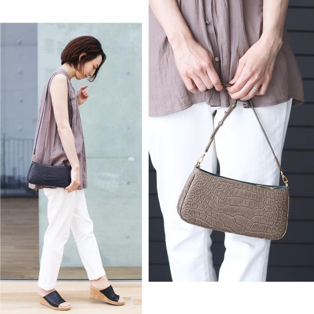 クロコダイル バッグ レディース ネイビー トープ