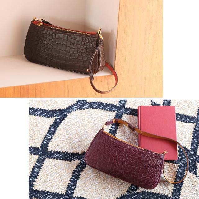 クロコダイル バッグ レディース ダークブラウン ボルドー