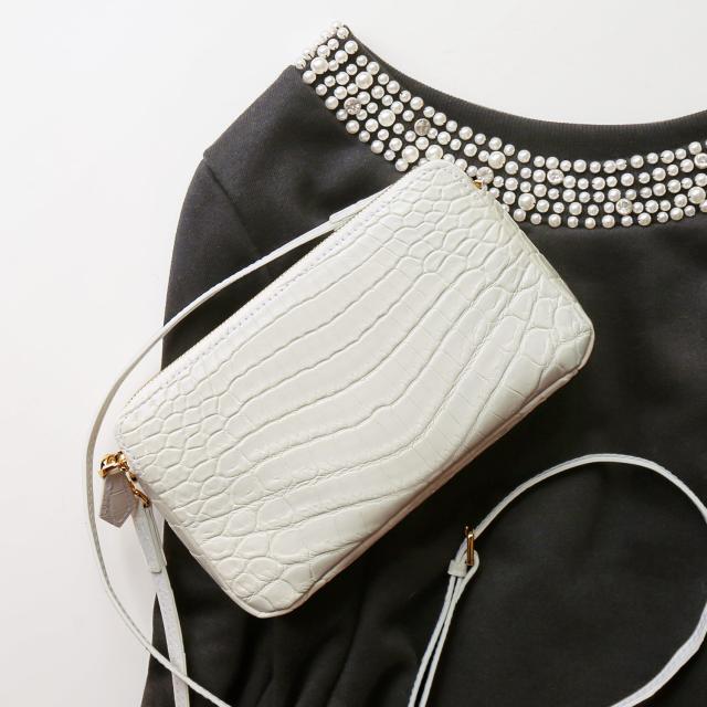 クロコダイル ミニ ショルダーバッグ ホワイト