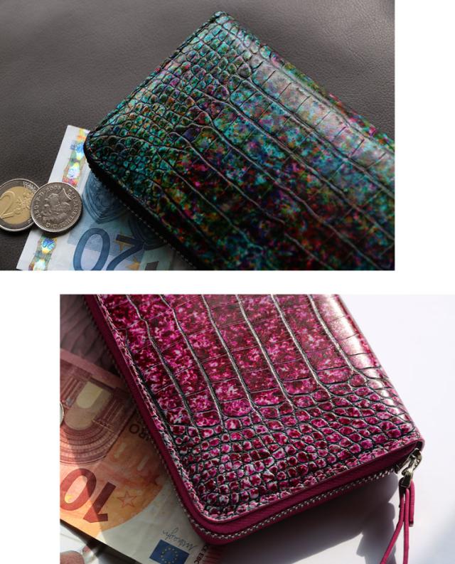 フランスクロコダイル 長財布 手染め模様 ラウンドファスナー