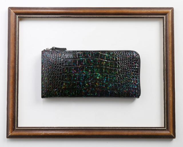 フランスクロコダイル 長財布 手染め模様 ラウンドファスナー