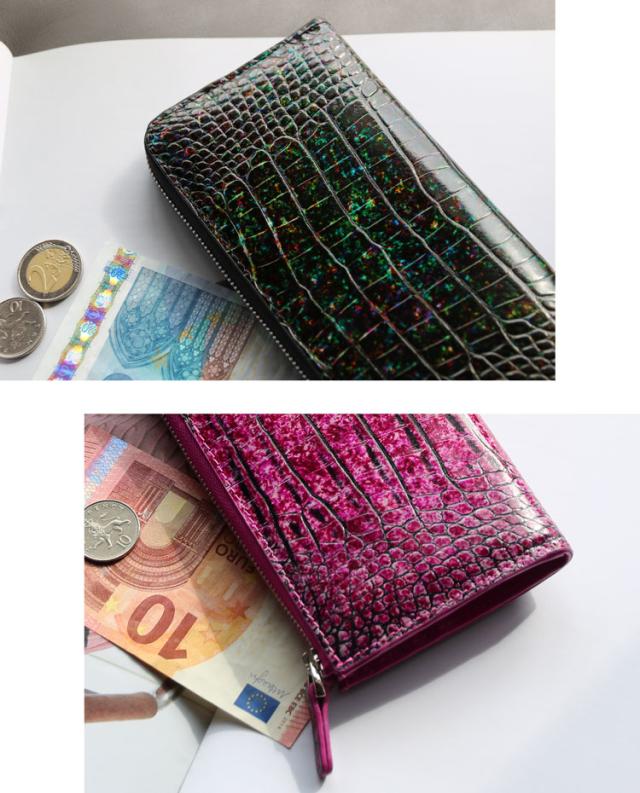 フランスクロコダイル 長財布 手染め模様 ラウンドファスナー