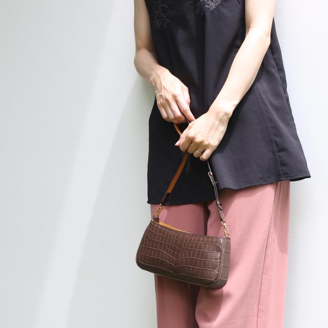 クロコダイル バッグ レディース ライトブラウン