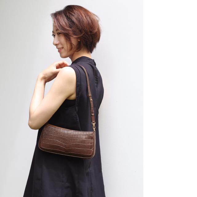 クロコダイル バッグ レディース ライトブラウン