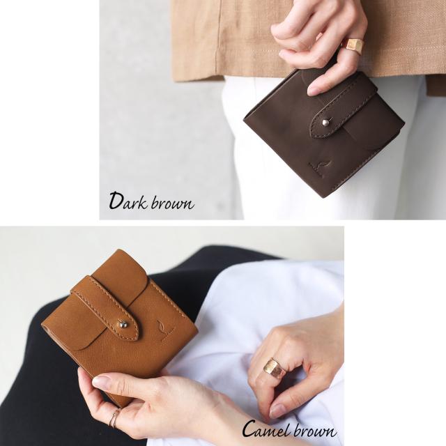 本革 折り財布 ダークブラウン キャメルブラウン