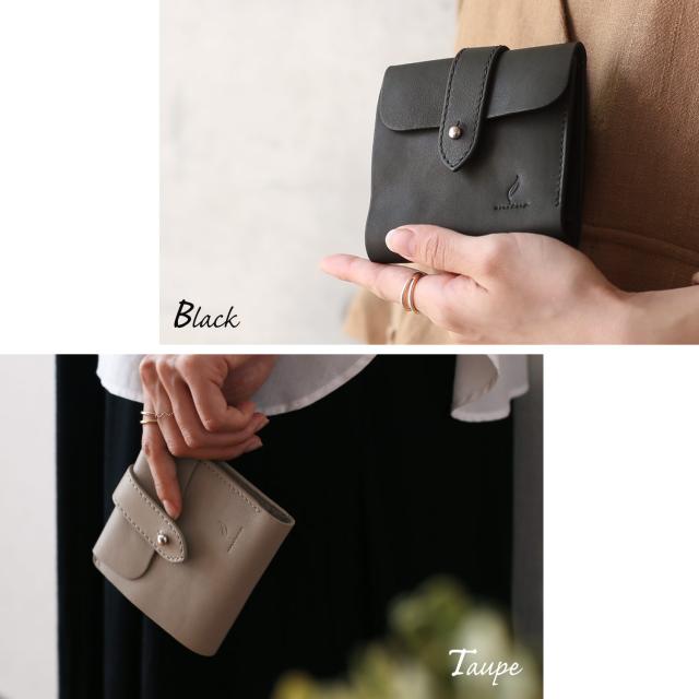本革 折り財布 トープ ブラック