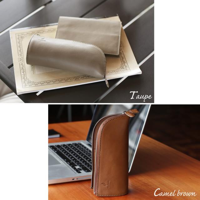本革 ペンケース ダークブラウン キャメルブラウン