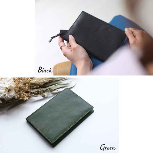 本革 ブックカバー グリーン ブラック