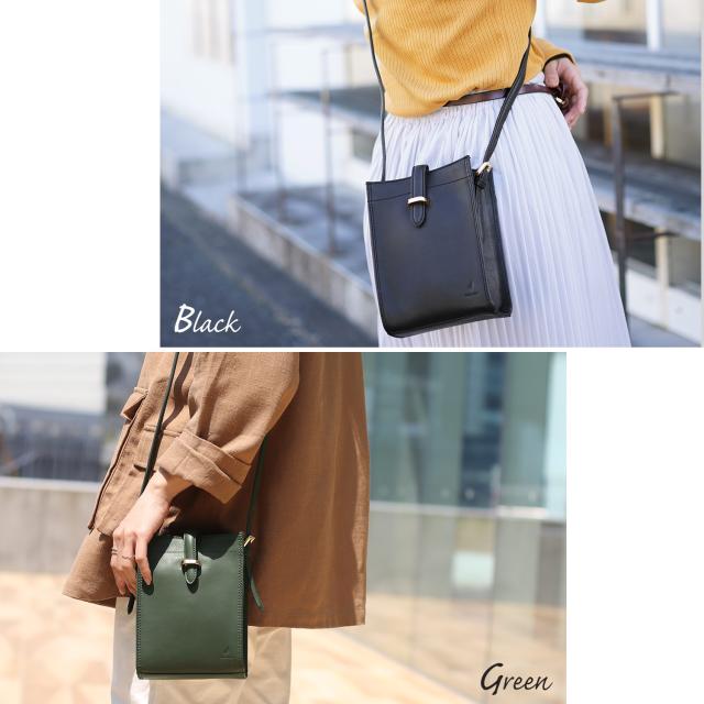 本革 ショルダーバッグ グリーン ブラック