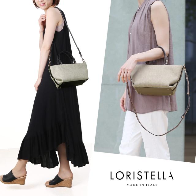 LORISTELLA 牛革 リネン 2wayバッグ ブラック レディース