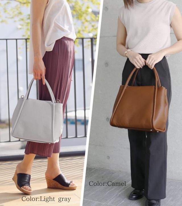 バッグ ライトグレー キャメル