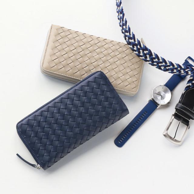 ラム本革メッシュ長財布