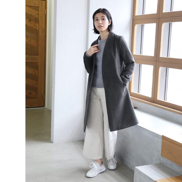 レディース チェスターコート ウール ジャガード織り ミドル丈