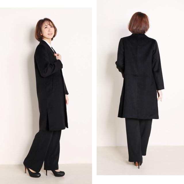 レディース チェスターコート ウール ジャガード織り ミドル丈