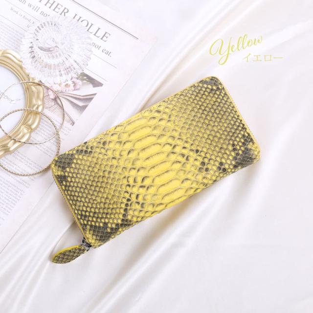 ダイヤモンドパイソン 長財布 ラウンドファスナー イエロー 黄色 金運