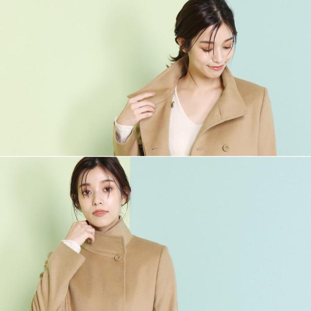 スタンドカラーコート キャメル