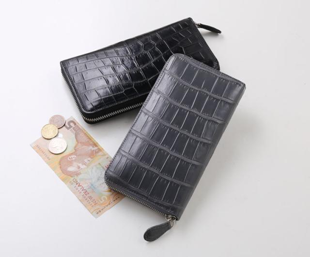 ポロサス クロコダイル マット ラウンドファスナー 長財布