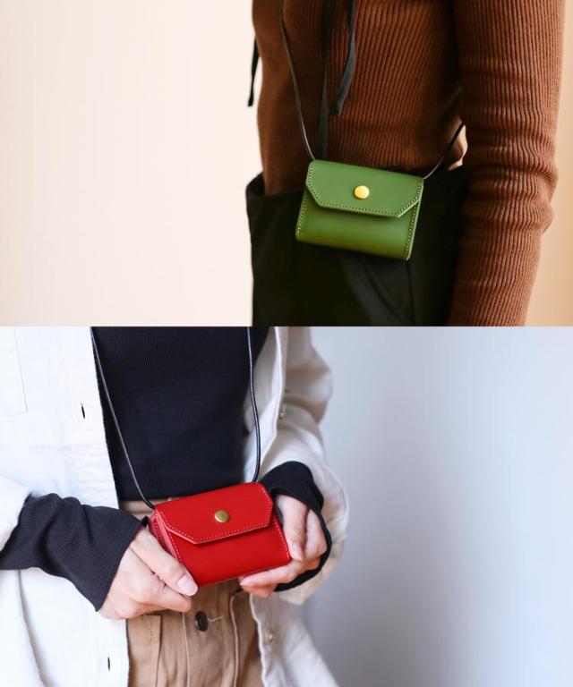 Jamale ネックウォレット 財布 牛革 コンパクト レッド カーキ