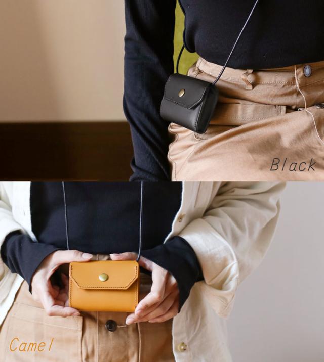 Jamale ネックウォレット 財布 牛革 コンパクト ブラック キャメル