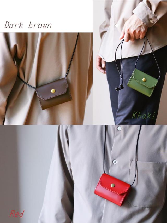Jamale ネックウォレット 財布 牛革 コンパクト カーキ ダークブラウン レッド