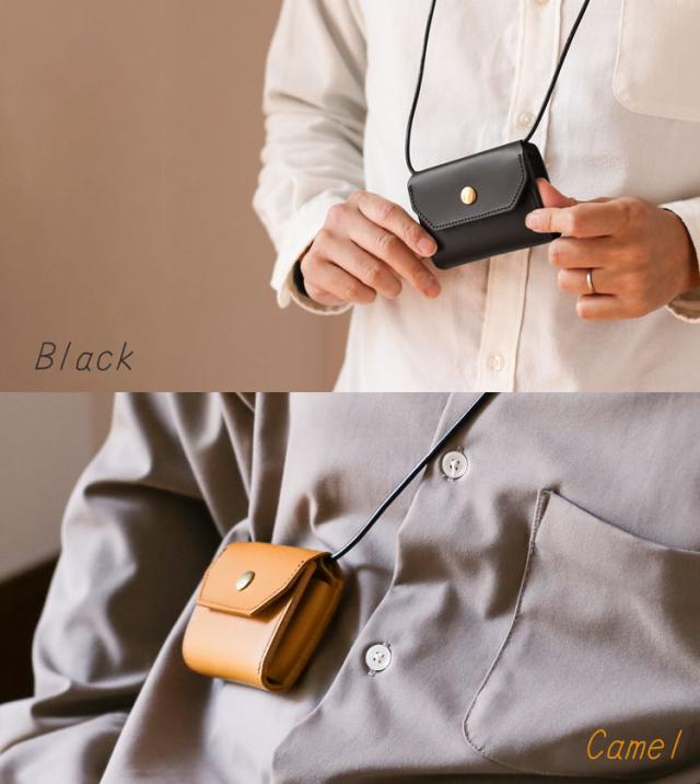Jamale ネックウォレット 財布 牛革 コンパクト ブラック キャメル