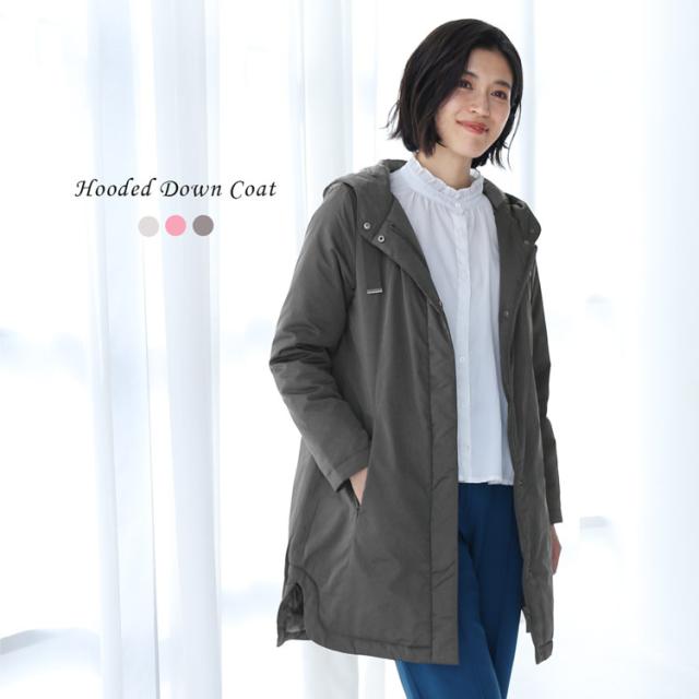 ダウンコート フード付き レディース グレー