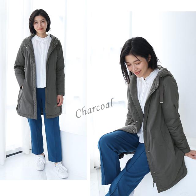 ダウンコート フード付き レディース チャコール