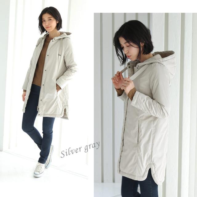 ダウンコート フード付き レディース シルバーグレー
