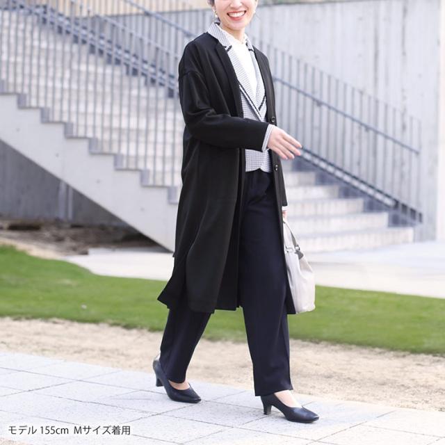 レディース ノーカラーコート ブラック シンプル フォーマル