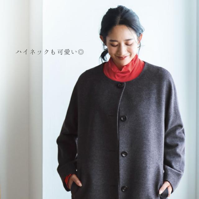 レディース ノーカラーコート コート アウター グレー