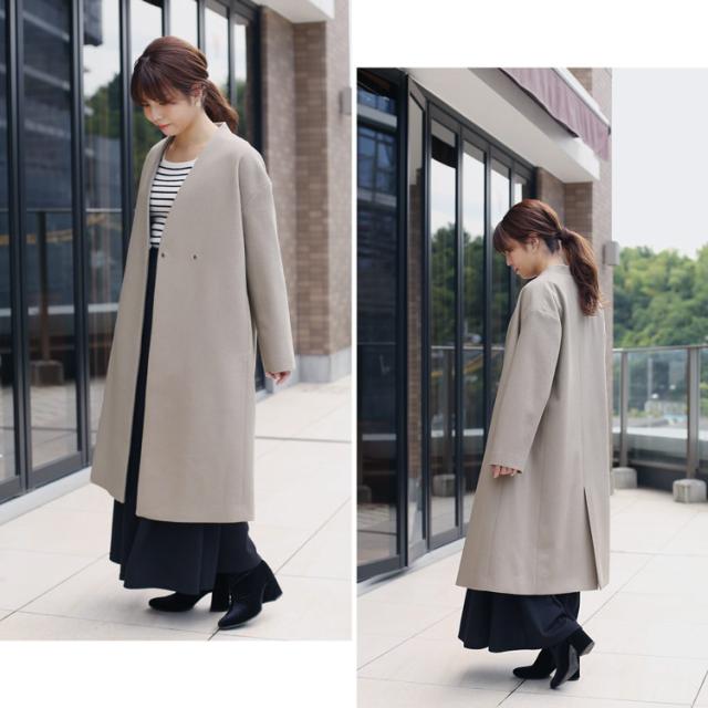 カシミヤブレンド ウール コート Vネック ノーカラー