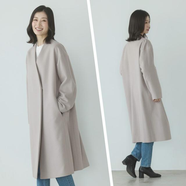 カシミヤブレンド ウール コート Vネック ノーカラー