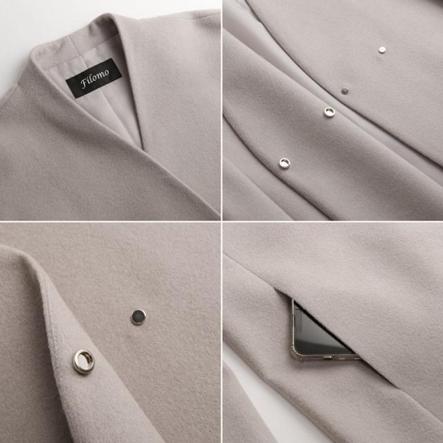 カシミヤブレンド ウール コート Vネック ノーカラー