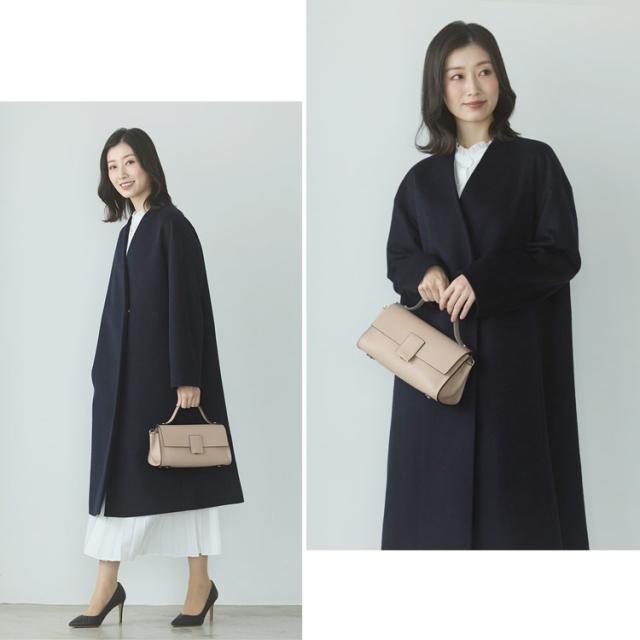 カシミヤブレンド ウール コート Vネック ノーカラー