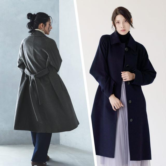 カシミヤブレンド ウール コート ステンカラー ロング丈