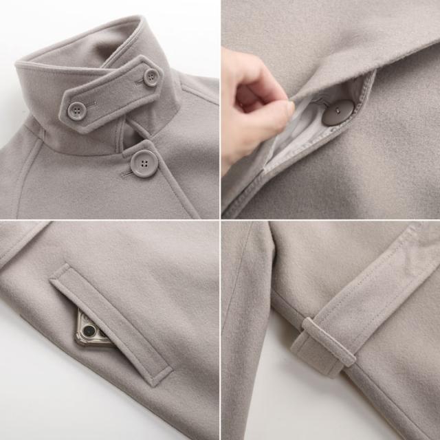 カシミヤブレンド ウール コート ステンカラー ロング丈