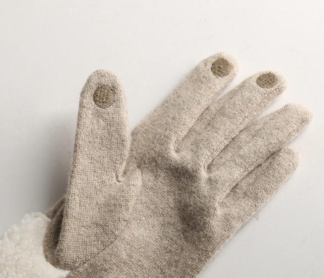 ニット&ボア スマホ対応 グローブ レディース 手袋 秋冬 ファスナー付き