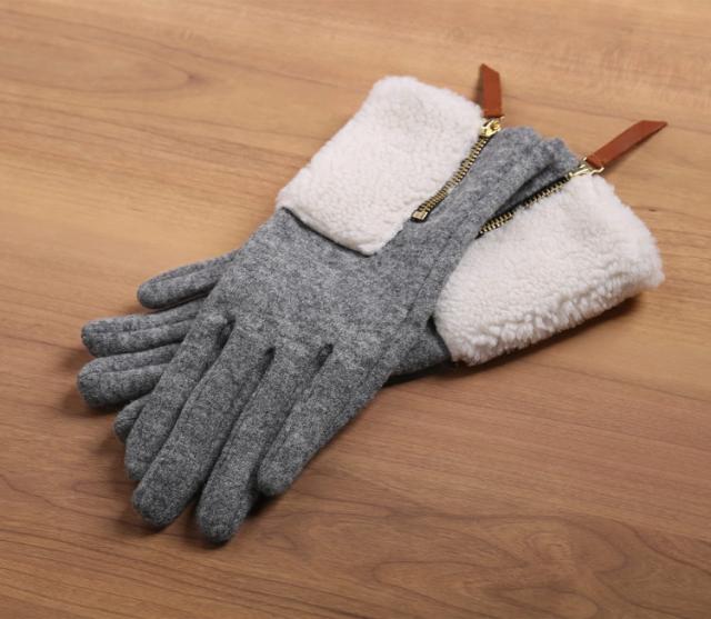 ニット&ボア スマホ対応 グローブ レディース 手袋 秋冬 ファスナー付き