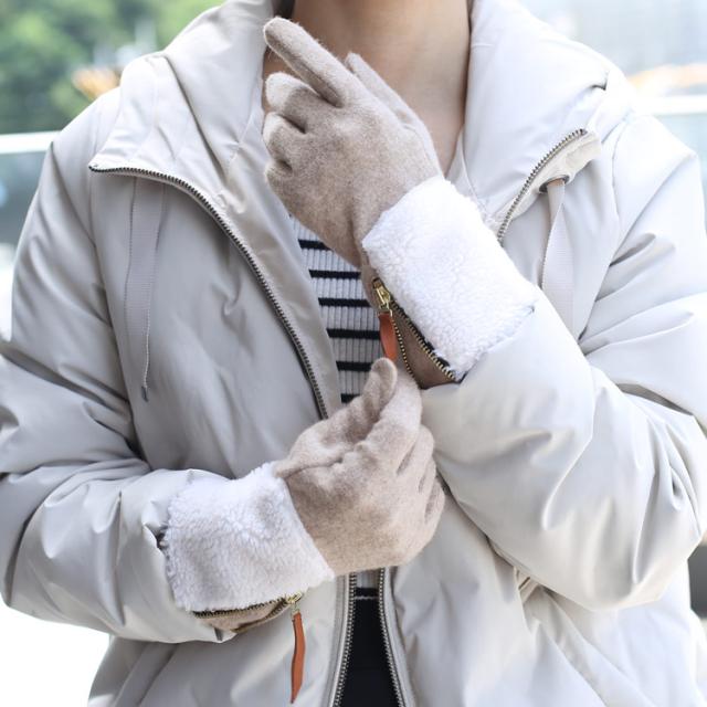 ニット&ボア スマホ対応 グローブ レディース 手袋 秋冬 ファスナー付き