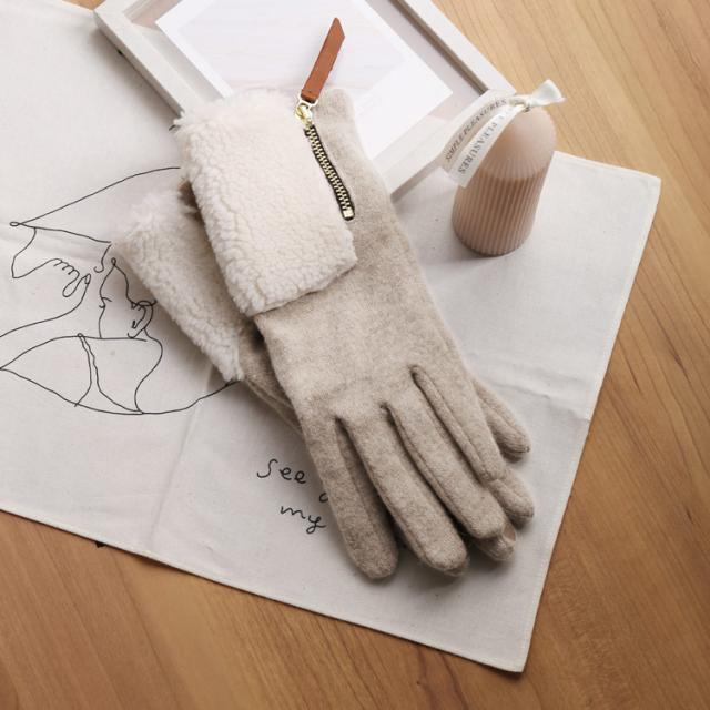 ニット&ボア スマホ対応 グローブ レディース 手袋 秋冬 ファスナー付き