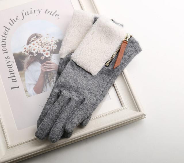 ニット&ボア スマホ対応 グローブ レディース 手袋 秋冬 ファスナー付き