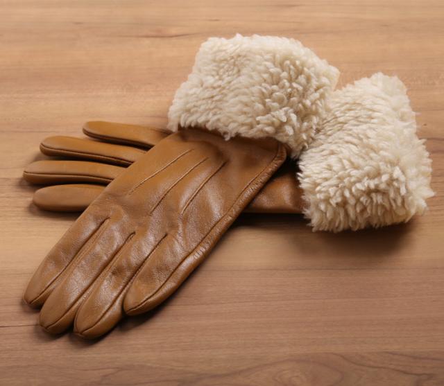 ラムレザー&ボア スマホ対応 グローブ レディース 手袋 秋冬 レザーグローブ