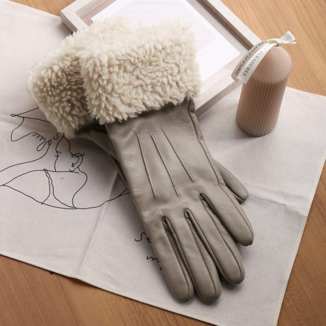 ラムレザー&ボア スマホ対応 グローブ レディース 手袋 秋冬 レザーグローブ