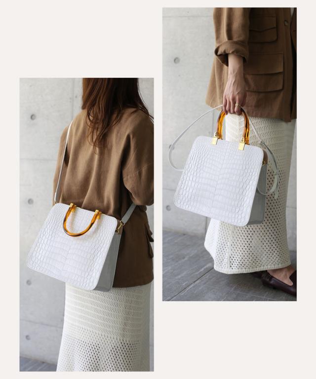 ホワイト クロコダイル ハンドバッグ