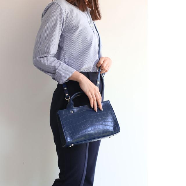 クロコダイル日本製2ショルダーバッグ ネイビー